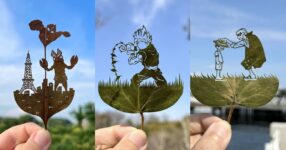 สุดเจ๋ง! งานแกะภาพอนิเมะและภาพยนตร์ด้วยใบไม้